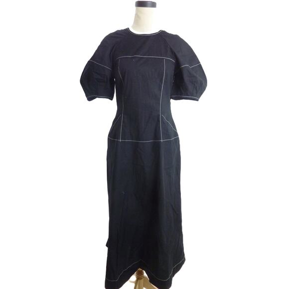 Madewell Dresses & Skirts - NWT Madewell Puff-Sleeve Drop-Waist Midi Dress Black Dress Size 2